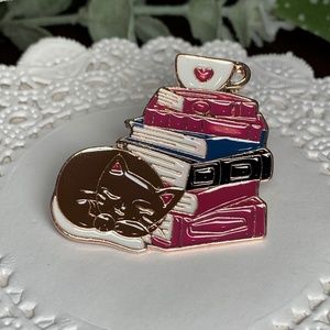 Love Coffee, Cat and Books, Enamel pin.